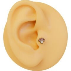 Mineli Mantar 7x1,2mm Gold Çelik Labret Piercing, Tragus-Lobe-Helix-Kıkırdak