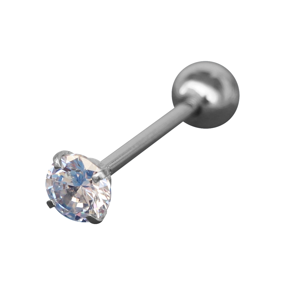 Tek Şeffaf Taşlı 316L Cerrahi Çelik Dil Piercing