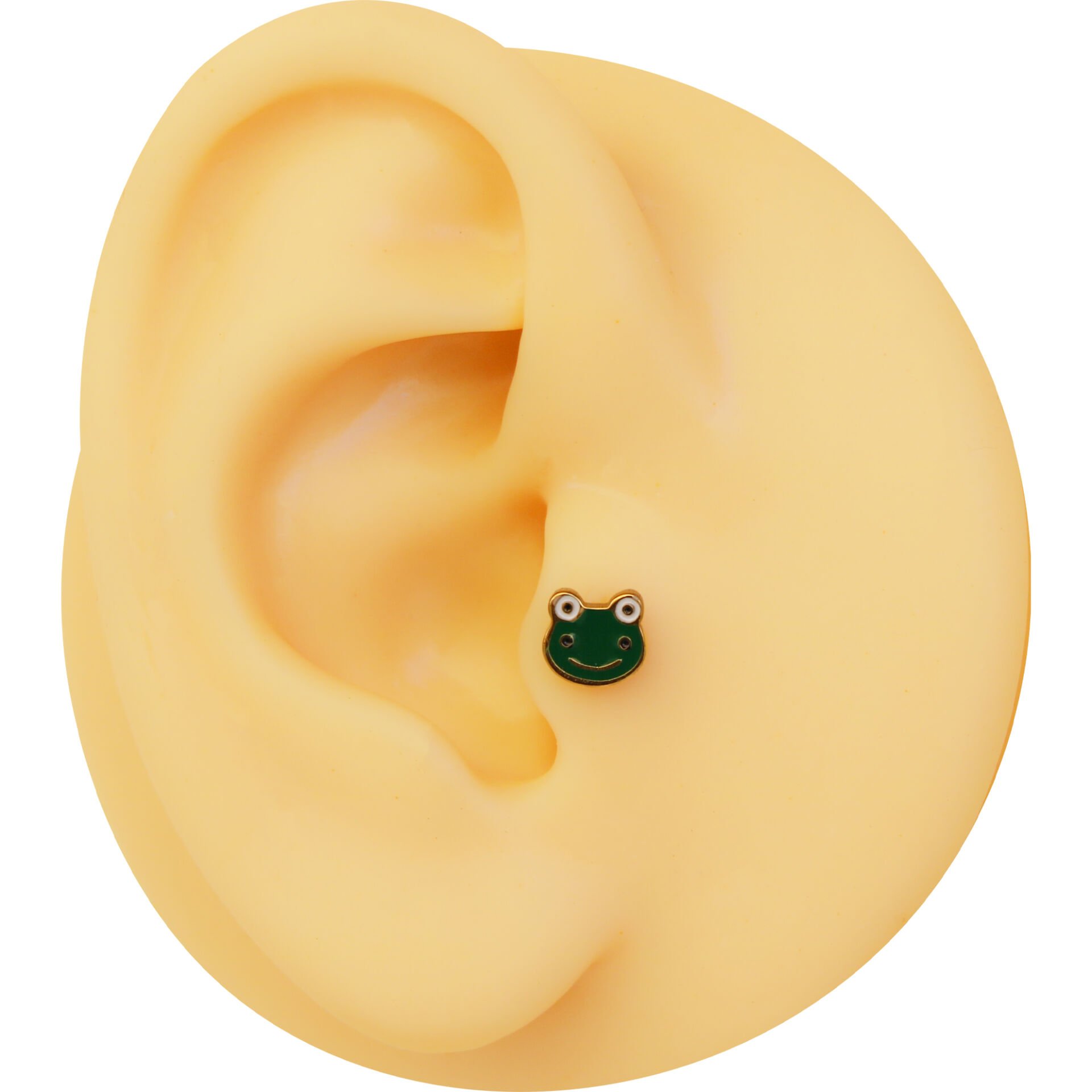 Mineli Kurbağa 7x1,2mm Gold Çelik Labret Piercing, Tragus-Lobe-Helix-Kıkırdak