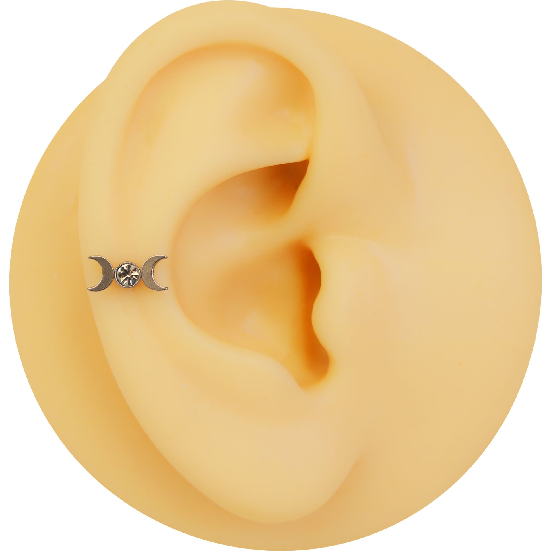 Ay Döngüsü Taşlı 6x1,2mm Çelik Labret Piercing, Tragus-Lobe-Helix-Kıkırdak
