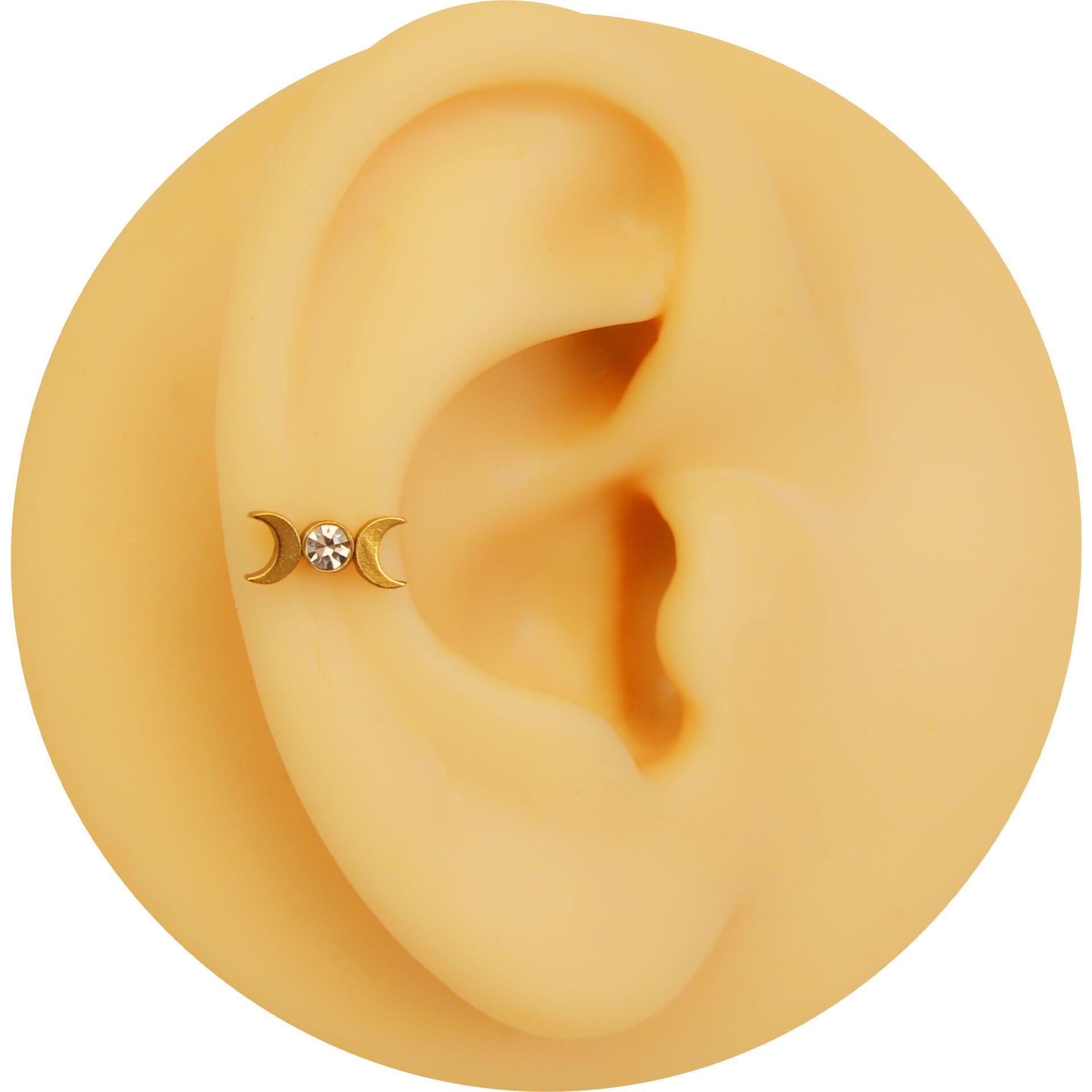 Ay Döngüsü Taşlı 6x1,2mm Gold Çelik Labret Piercing, Tragus-Lobe-Helix-Kıkırdak