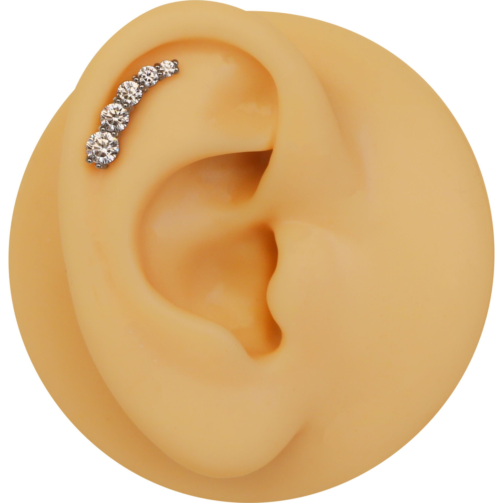 Beş Taş Diagonal 6x1,2mm Çelik Labret Piercing, Tragus-Lobe-Helix-Kıkırdak