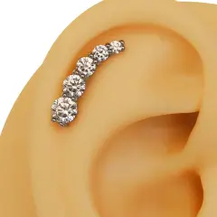 Beş Taş Diagonal gümüş zirkon taşlı 316L cerrahi çelik tragus piercing flatback