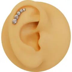 Arkası düz vidalı sistem gümüş beş taşlı diagonal kıkırdak piercing