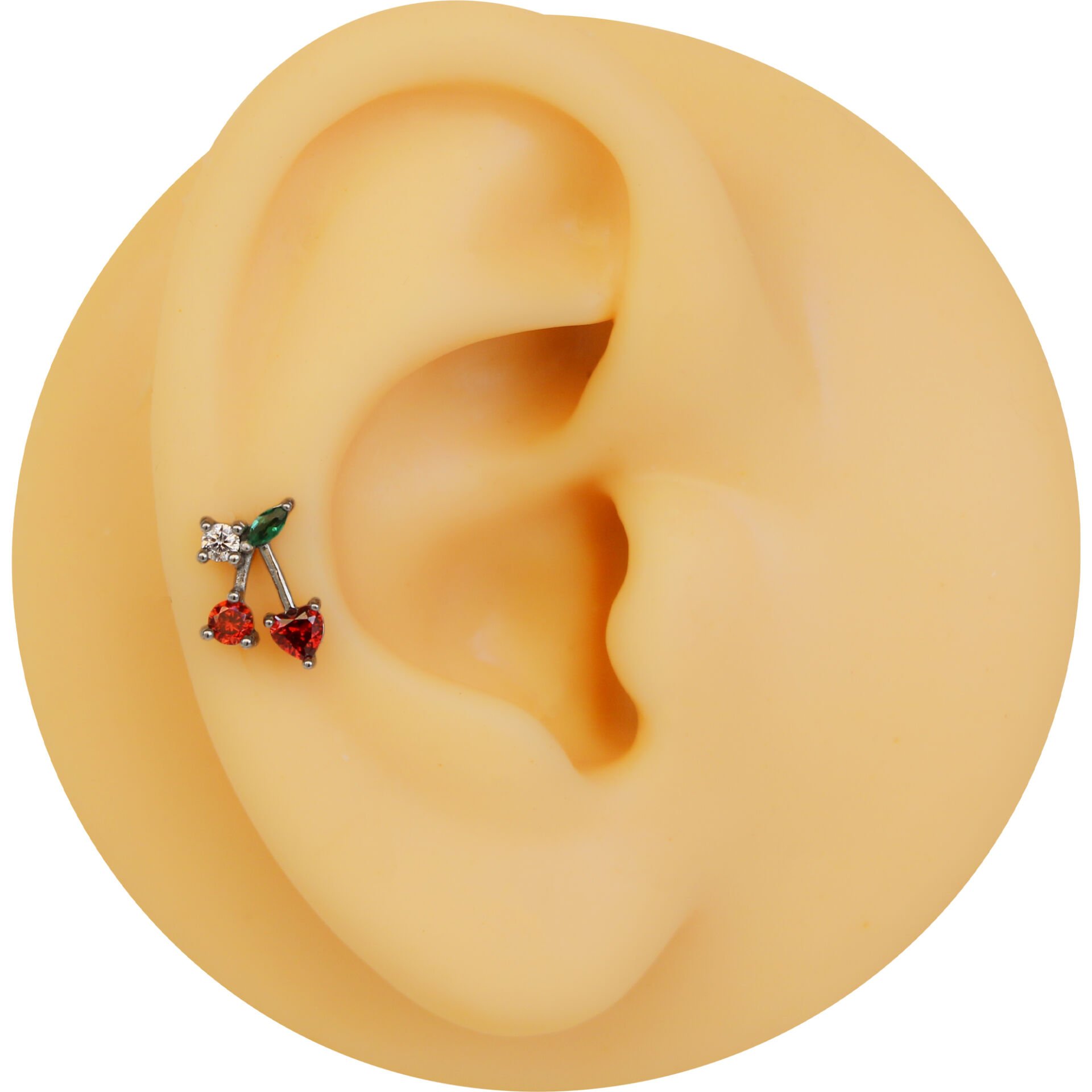 Taşlı Kiraz 6x1,2mm Çelik Labret Piercing, Tragus-Lobe-Helix-Kıkırdak