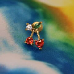 Taşlı Kiraz 6x1,2mm Gold Çelik Labret Piercing, Tragus-Lobe-Helix-Kıkırdak