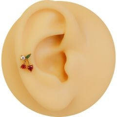 Taşlı Kiraz 6x1,2mm Gold Çelik Labret Piercing, Tragus-Lobe-Helix-Kıkırdak