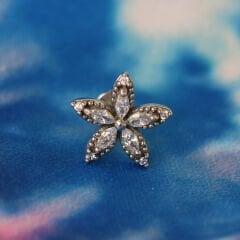 Beş Markiz Çiçek Zirkon 6x1,2mm Çelik Labret Piercing, Tragus-Lobe-Helix-Kıkırdak