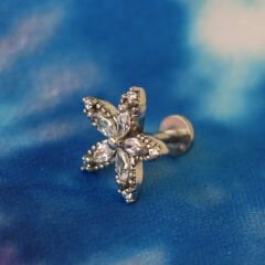 Beş Markiz Çiçek Zirkon 6x1,2mm Çelik Labret Piercing, Tragus-Lobe-Helix-Kıkırdak