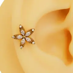 Beş Markiz Çiçek figürlü altın renk zirkon taşlı 316L cerrahi çelik tragus piercing flatback
