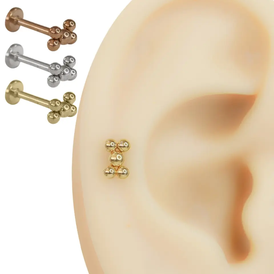 Beş toplu geometrik flatback helix ve conch piercing üç farklı renk seçeneği bir arada