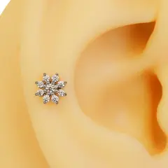 Papatya figürlü zirkon taşlı gümüş renk 316L cerrahi çelik tragus piercing flatback