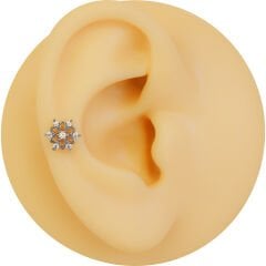 Kar Tanesi Zirkon 6x1,2mm Çelik Labret Piercing, Tragus-Lobe-Helix-Kıkırdak