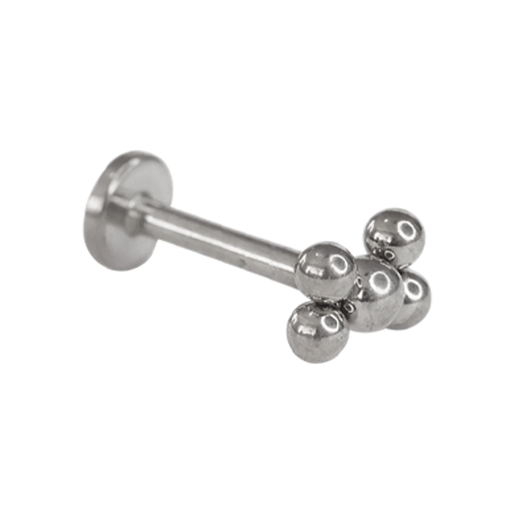 Sade ve modern gümüş renk düz arkalı flatback tragus piercing beş yuvarlak metal toplu