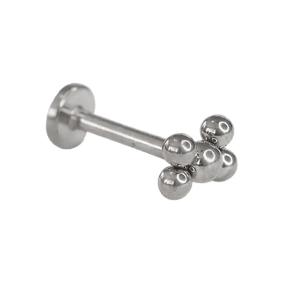 Sade ve modern gümüş renk düz arkalı flatback tragus piercing beş yuvarlak metal toplu