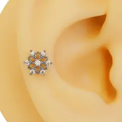 Kar tanesi figürlü zirkon taşlı gümüş renk 316L cerrahi çelik tragus piercing flatback