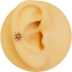 Kar Tanesi Zirkon 6x1,2mm Gold Çelik Labret Piercing, Tragus-Lobe-Helix-Kıkırdak
