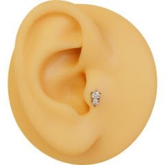 İki Zirkon Taş 6x1,2mm Çelik Labret Piercing, Tragus-Lobe-Helix-Kıkırdak