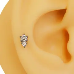 İkili taşlı gümüş kıkırdak küpesi helix ve tragus uyumlu zirkon piercing