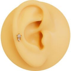 İki Zirkon Taş 6x1,2mm Gold Çelik Labret Piercing, Tragus-Lobe-Helix-Kıkırdak