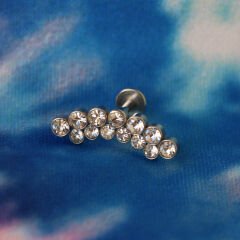 Kristal Taş Noktalar 6x1,2mm Çelik Labret Piercing, Tragus-Lobe-Helix-Kıkırdak