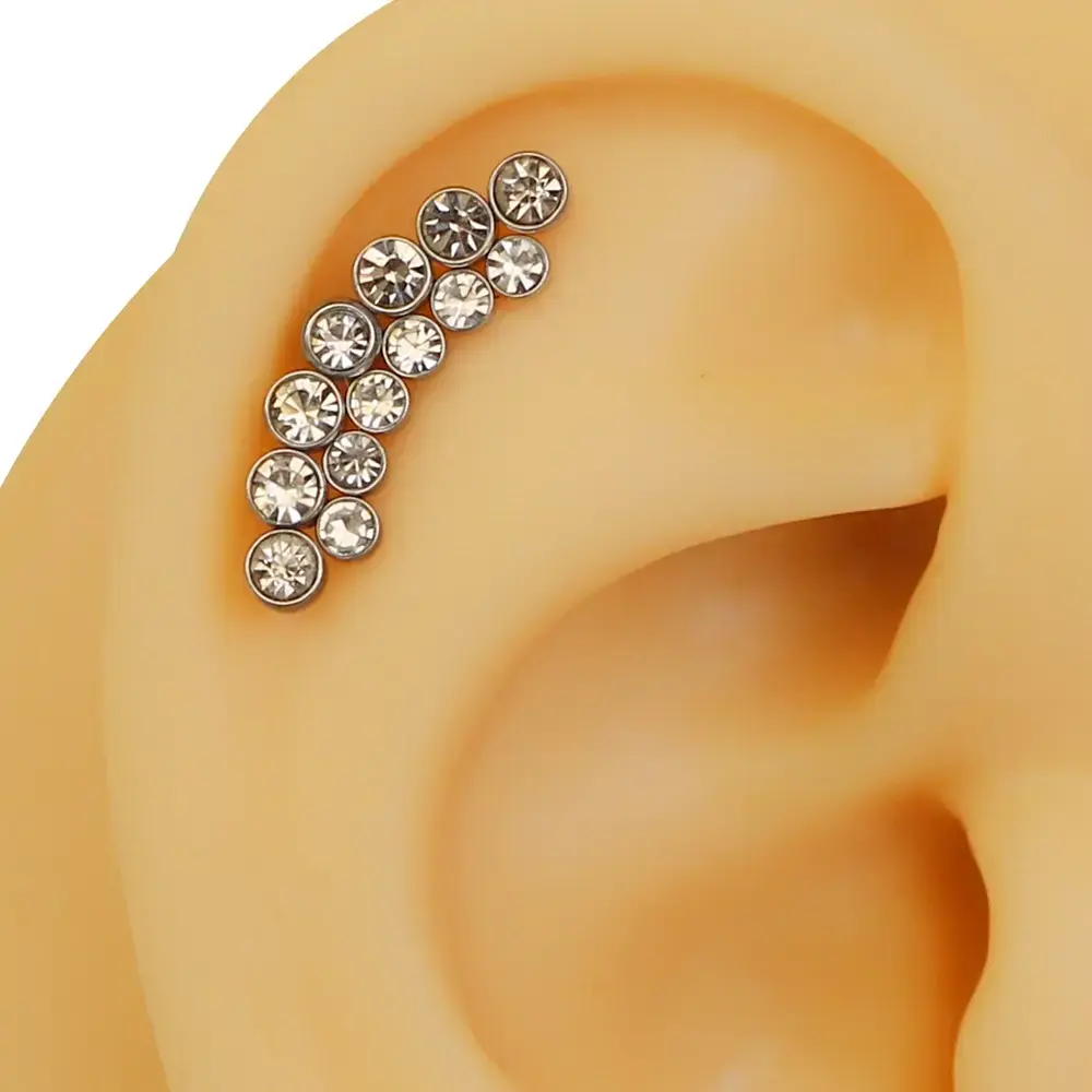 Zirkon taşlı noktalar figürlü gümüş renk 316L cerrahi çelik tragus piercing flatback