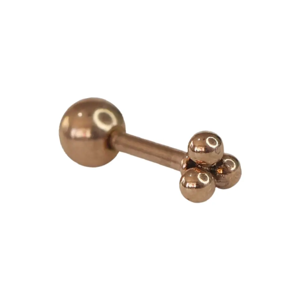 Kulakta kullanılan rose renkli üç toplu helix veya kıkırdak piercing