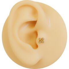 Zirkon Taşlı Çiçek Figürlü 6x1,2mm Gold Çelik Labret Piercing, Tragus-Lobe-Helix-Kıkırdak