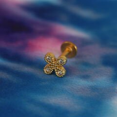 Zirkon Taşlı Çiçek Figürlü 6x1,2mm Gold Çelik Labret Piercing, Tragus-Lobe-Helix-Kıkırdak