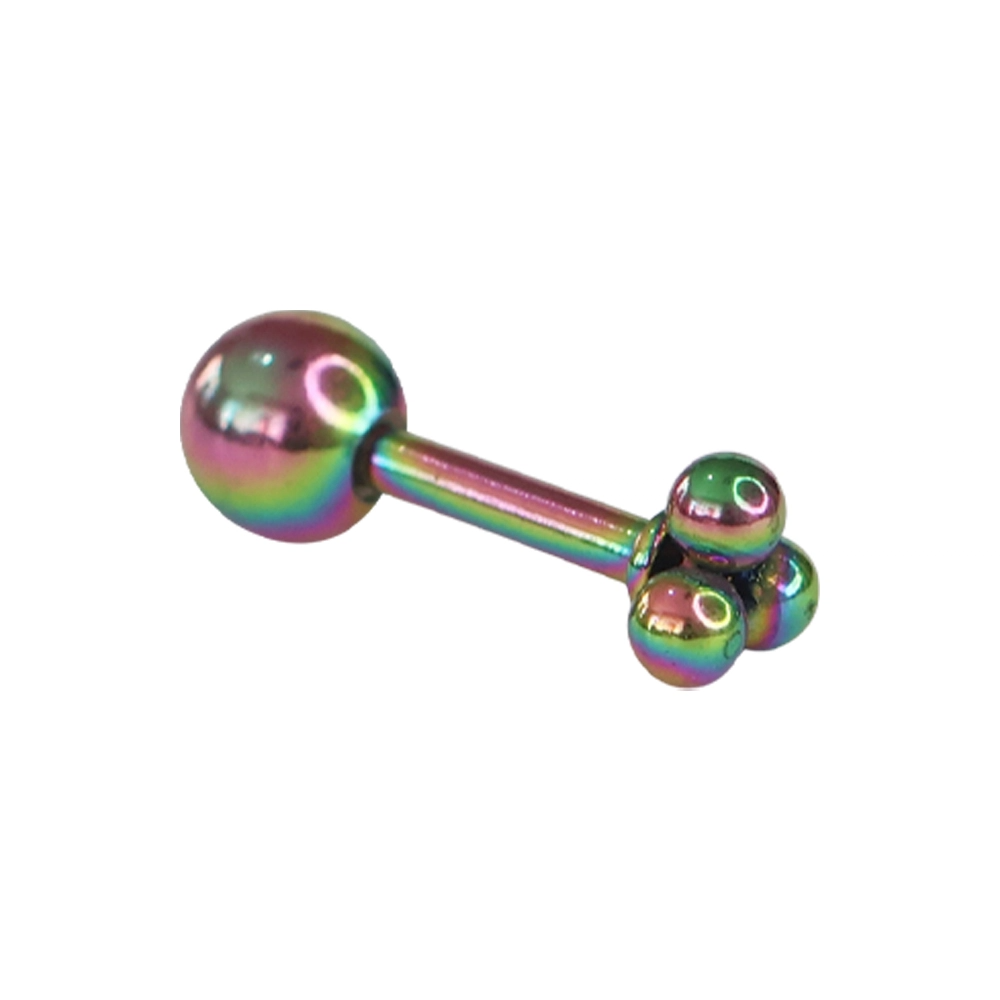 Kulakta kullanılan gökkuşağı renkli üç toplu helix veya kıkırdak piercing