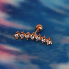 Çoklu Zirkon Taşlı Kıvrımlı 6x1,2 mm Rose Çelik Piercing, Helix-Kıkırdak