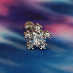Kar Tanesi Figürlü Zirkon Taşlı 6x1,2 mm Çelik Piercing, Helix-Kıkırdak-Lobe-Auricle