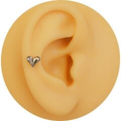 Yarım Zirkon Taşlı Kalp Figürlü 6x1,2 mm Çelik Piercing, Helix-Kıkırdak-Lobe-Auricle