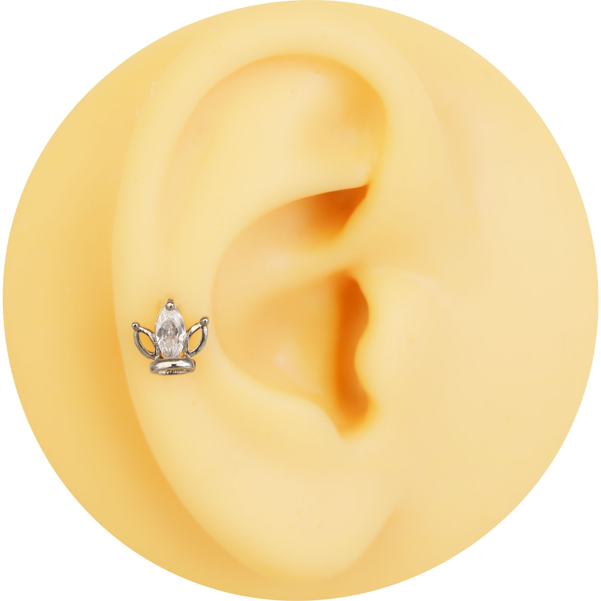 Taç Figürlü Markiz Zirkon Taşlı 6x1,2 mm Çelik Piercing, Helix-Kıkırdak-Lobe-Auricle