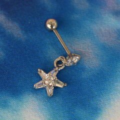 Yıldız Figürlü Sallantılı Zirkon Taşlı 6x1,2 mm Çelik Piercing, Helix-Kıkırdak-Lobe-Auricle