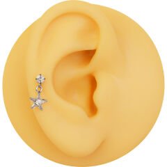 Yıldız Figürlü Sallantılı Zirkon Taşlı 6x1,2 mm Çelik Piercing, Helix-Kıkırdak-Lobe-Auricle