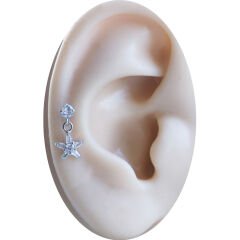 Yıldız Figürlü Sallantılı Zirkon Taşlı 6x1,2 mm Çelik Piercing, Helix-Kıkırdak-Lobe-Auricle