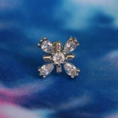 Damla Kesim Zirkon Cross 6x1,2 mm Çelik Piercing, Helix-Kıkırdak-Lobe-Auricle
