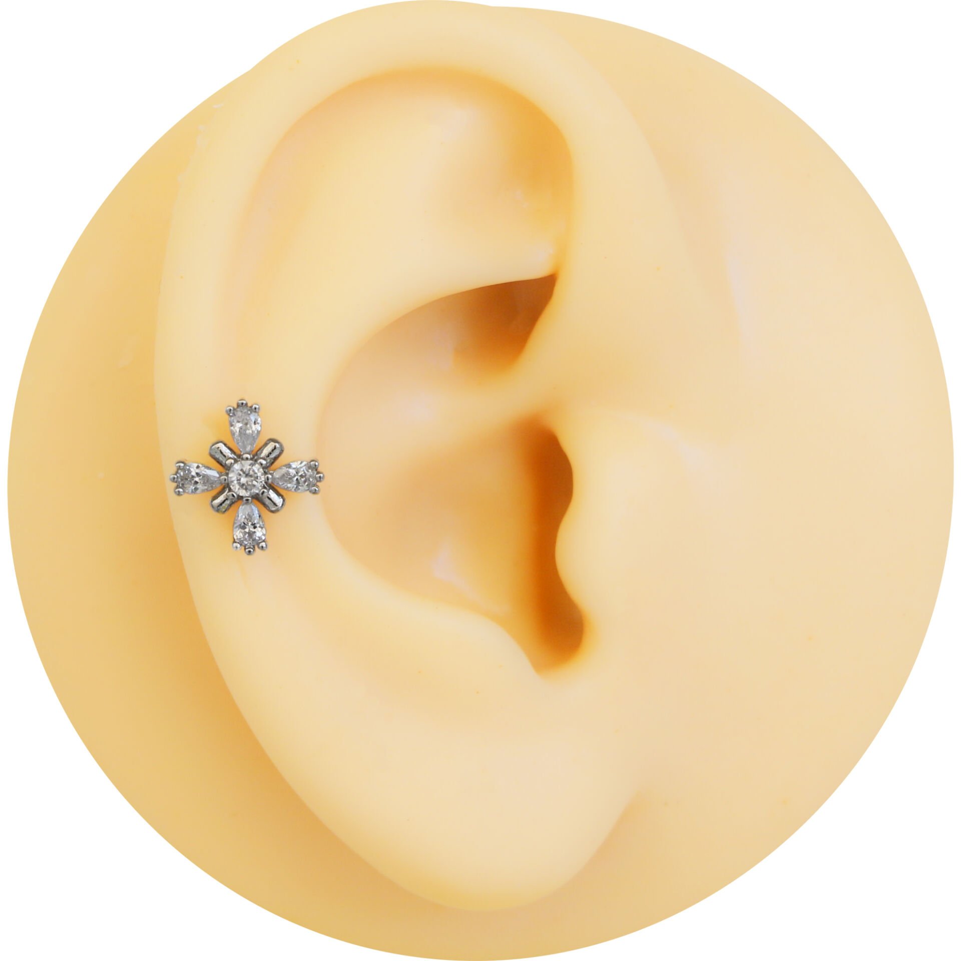 Damla Kesim Zirkon Cross 6x1,2 mm Çelik Piercing, Helix-Kıkırdak-Lobe-Auricle