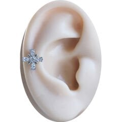 Damla Kesim Zirkon Cross 6x1,2 mm Çelik Piercing, Helix-Kıkırdak-Lobe-Auricle