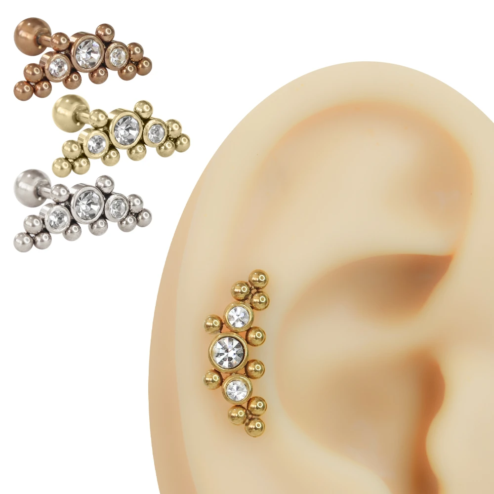 Arka vidalı kilit sistemine sahip rose, sarı ve gümüş renk seçenekli 316L cerrahi çelik conch piercing çeşitleri.