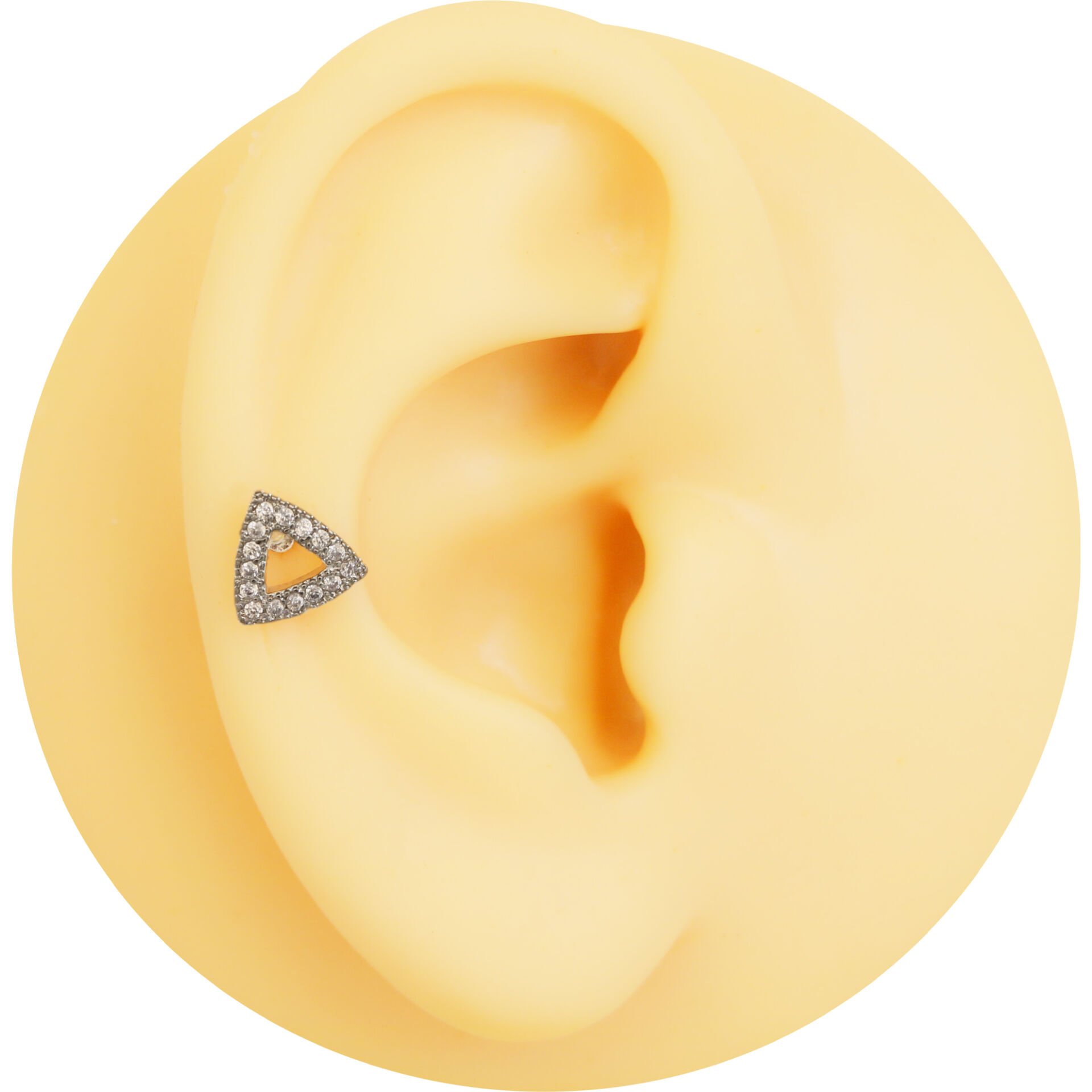 Üçgen Figürlü Zirkon Taşlı 6x1,2 mm Çelik Piercing, Helix-Kıkırdak-Lobe-Auricle