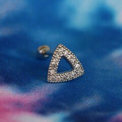 Üçgen Figürlü Zirkon Taşlı 6x1,2 mm Çelik Piercing, Helix-Kıkırdak-Lobe-Auricle