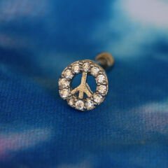 Zirkon Taşlı Peace Sembol 6x1,2 mm Çelik Piercing, Helix-Kıkırdak-Lobe-Auricle