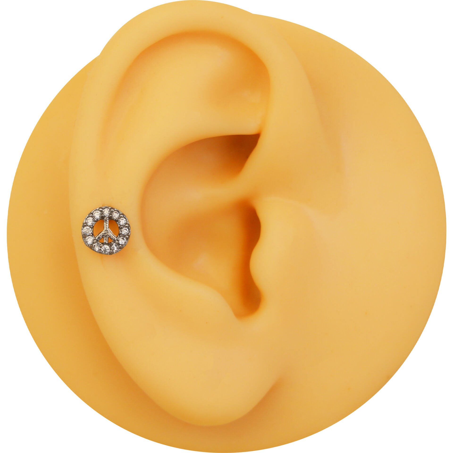 Zirkon Taşlı Peace Sembol 6x1,2 mm Çelik Piercing, Helix-Kıkırdak-Lobe-Auricle