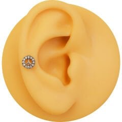 Zirkon Taşlı Peace Sembol 6x1,2 mm Çelik Piercing, Helix-Kıkırdak-Lobe-Auricle