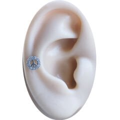 Zirkon Taşlı Peace Sembol 6x1,2 mm Çelik Piercing, Helix-Kıkırdak-Lobe-Auricle