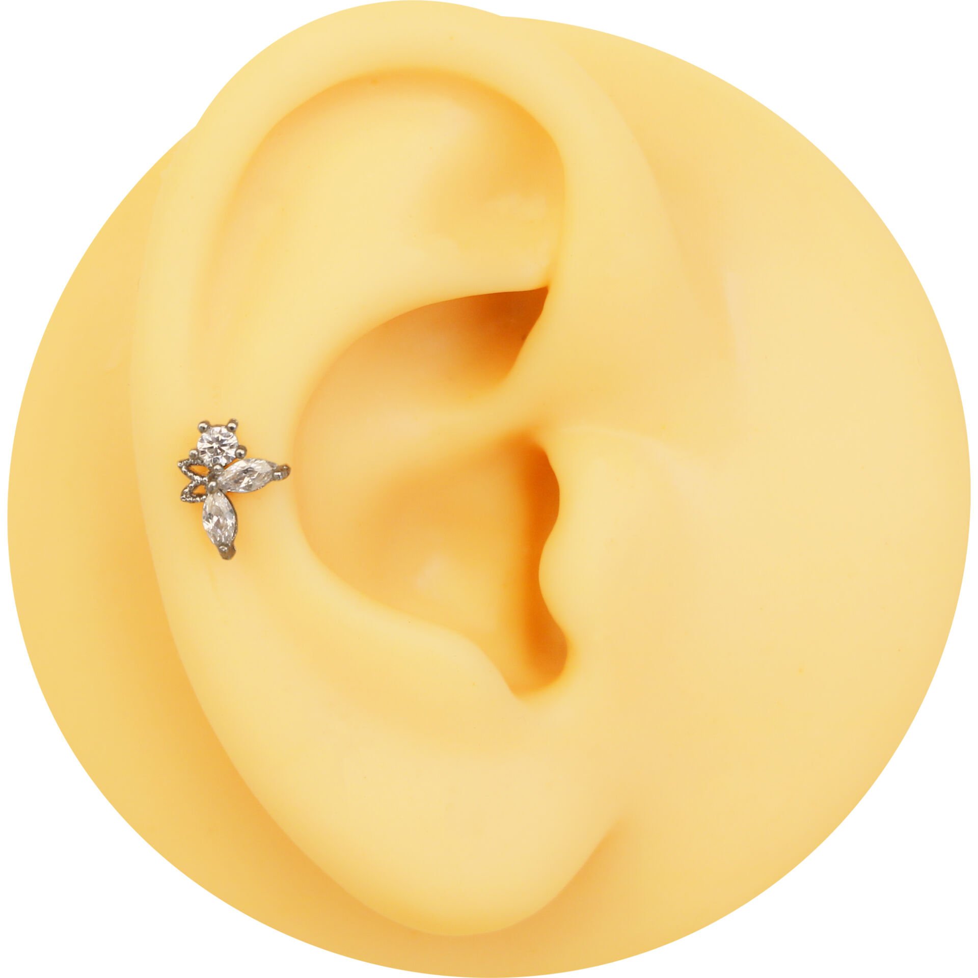 Zirkon Taşlı Zarif 6x1,2 mm Çelik Piercing, Helix-Kıkırdak-Lobe-Auricle