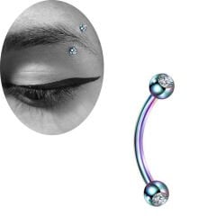 Taşlı Gökkuşağı Çelik Banana Piercing, Kaş-Rook-Daith-Snug-Vertical Tragus