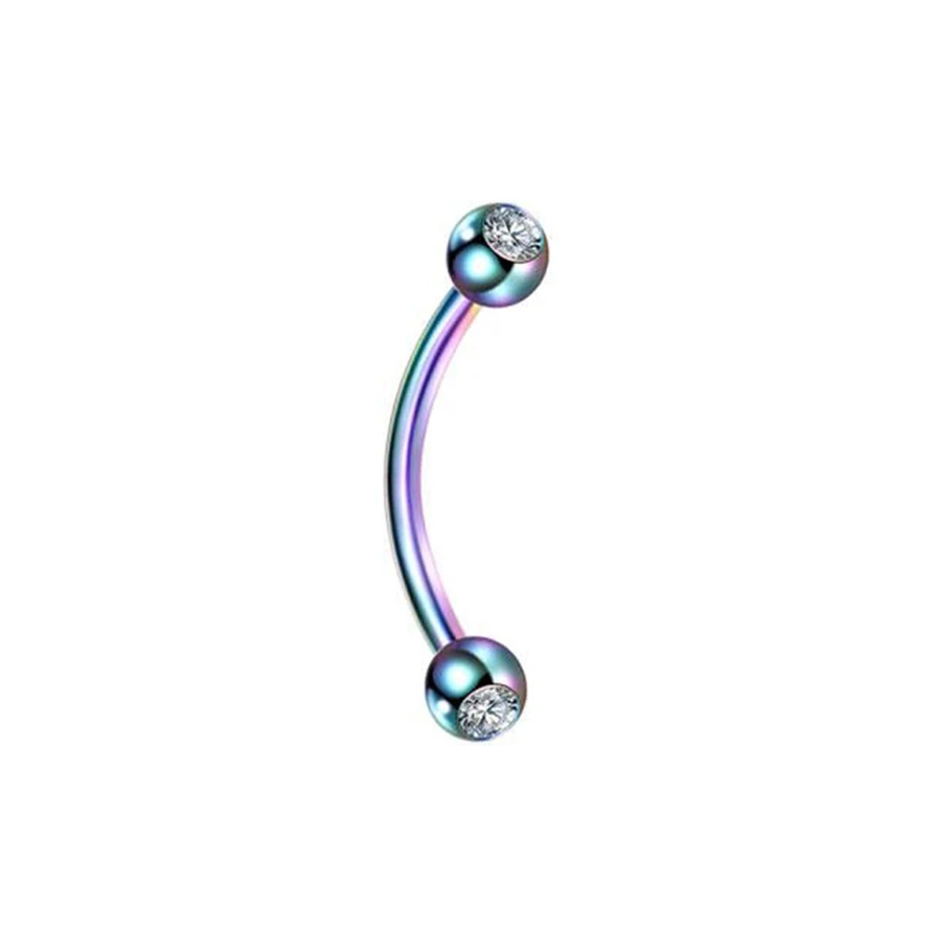 Taşlı Gökkuşağı Çelik Banana Piercing, Kaş-Rook-Daith-Snug-Vertical Tragus